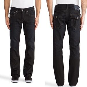 NWT True Religion Ricky Straight Leg Coated Denim Black Rider Jeans